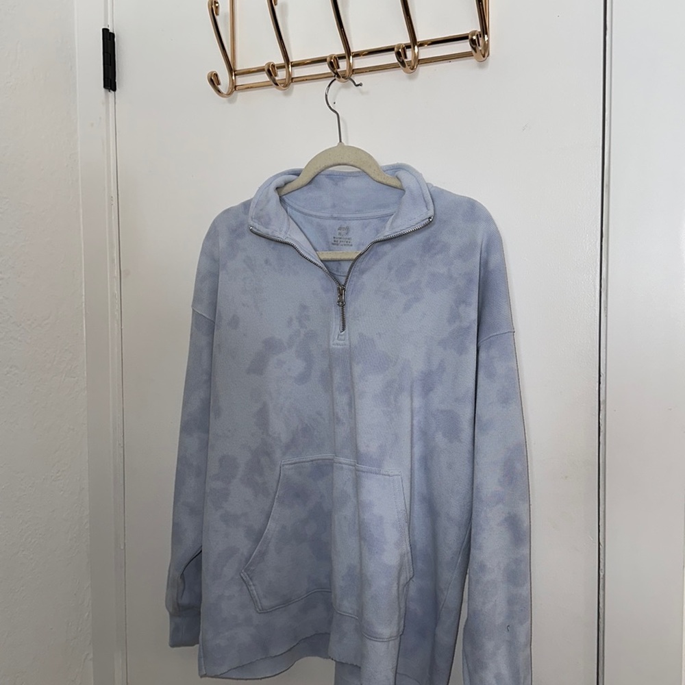 BLUE TIE DYE AMERICAN EAGLE QTR ZIP OVERSIZED LONGSLEEVE